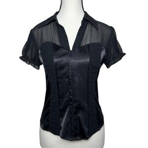 VTG Y2K INC Sheer Ruffle Top Whimsigoth Romantic Mixed Media Fairy Grunge 4P